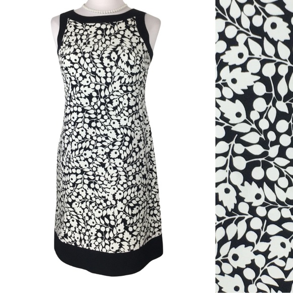 Willow Glenn Black White Floral Boat Neck Sheath Cotton Aline Midi Dress size 6 - Picture 1 of 14